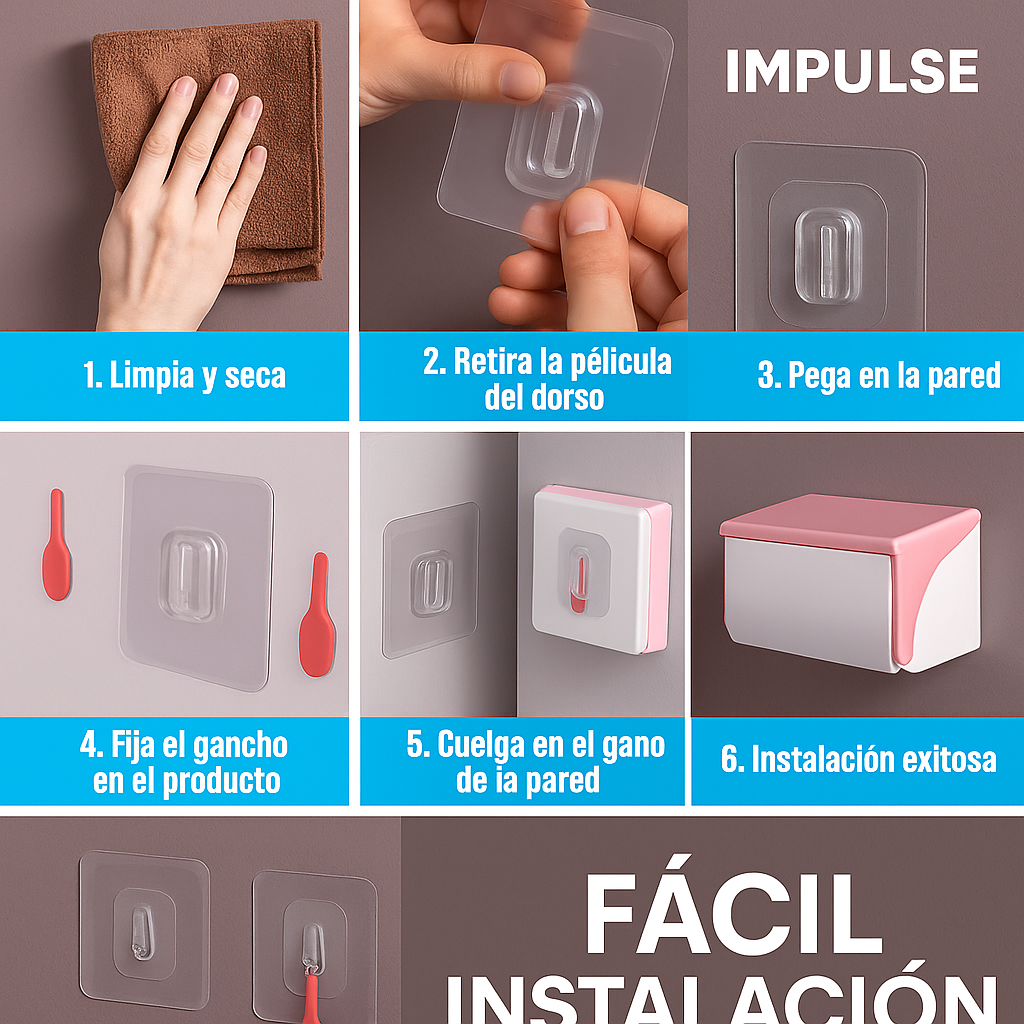 X15 Gancho Organizador Autoadhesivo de Pared – Multifuncional, Plegable y Resistente | Impulse