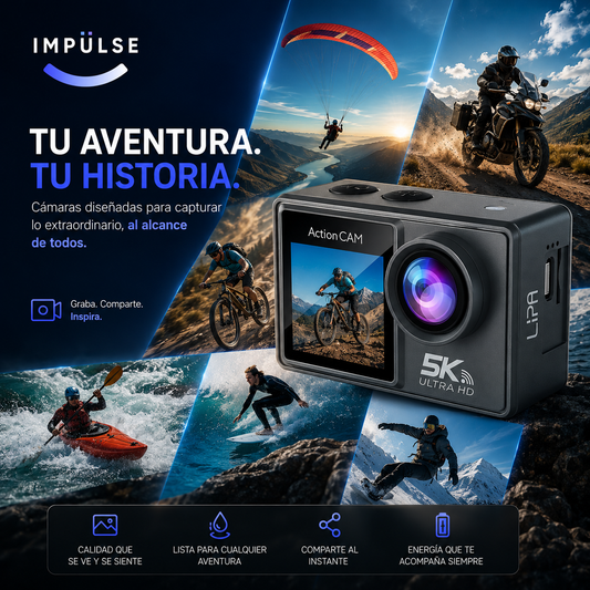Cámara Acción Deportiva 5k Uhd 30fps 2 Pantallas Wifi 24mpx Gris