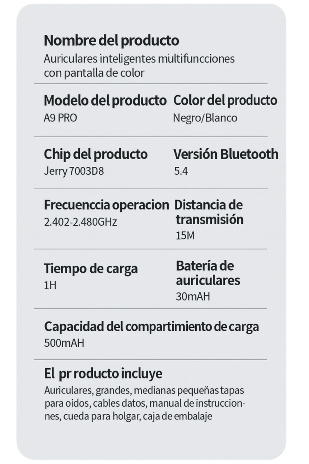 Audífonos Bluetooth A9pro Pantalla Táctil Cancelación Ruido