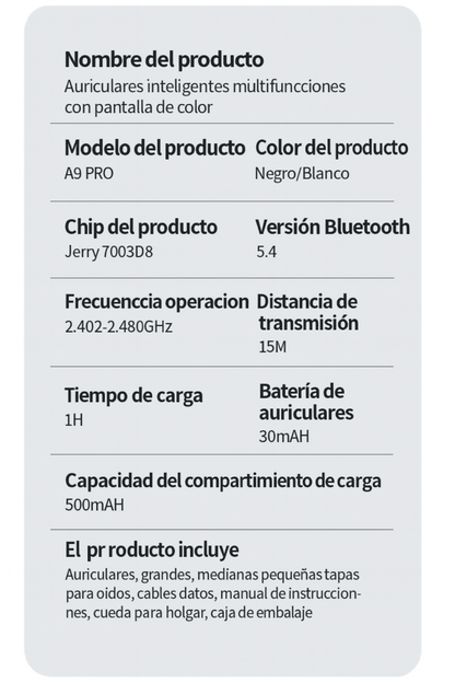 Audífonos Bluetooth A9pro Pantalla Táctil Cancelación Ruido