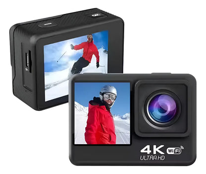 Cámara Deportiva 4k 60/30fps Uhd 2 Pantallas Sumergible 20mp Negro
