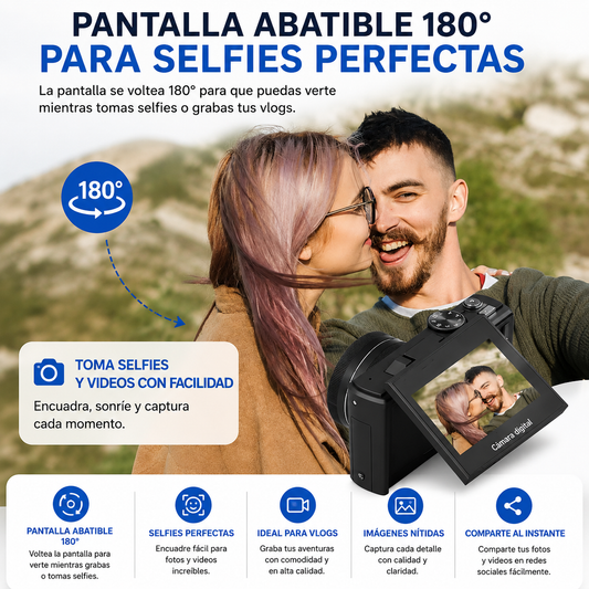 Cámara Digital 5K 75MP con Pantalla Abatible 180°, WiFi y Zoom 18X | Ideal para Vlogs y Creadores de Contenido