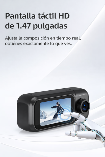 Cámara inteligente con pantalla táctil HD de 1.47 pulgadas, robot interactuando con la pantalla.