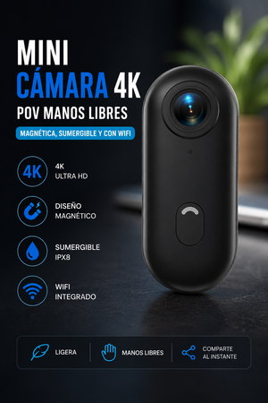 Mini Cámara 4K POV Manos Libres 🎥 | Magnética, Sumergible y con WiFi 🎥🔥