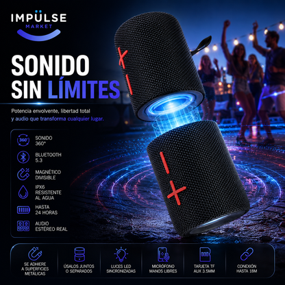 Parlante Portátil Bluetooth Magnético Potente Luces Estéreo
