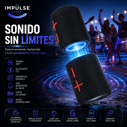 Parlante Portátil Bluetooth Magnético Potente Luces Estéreo