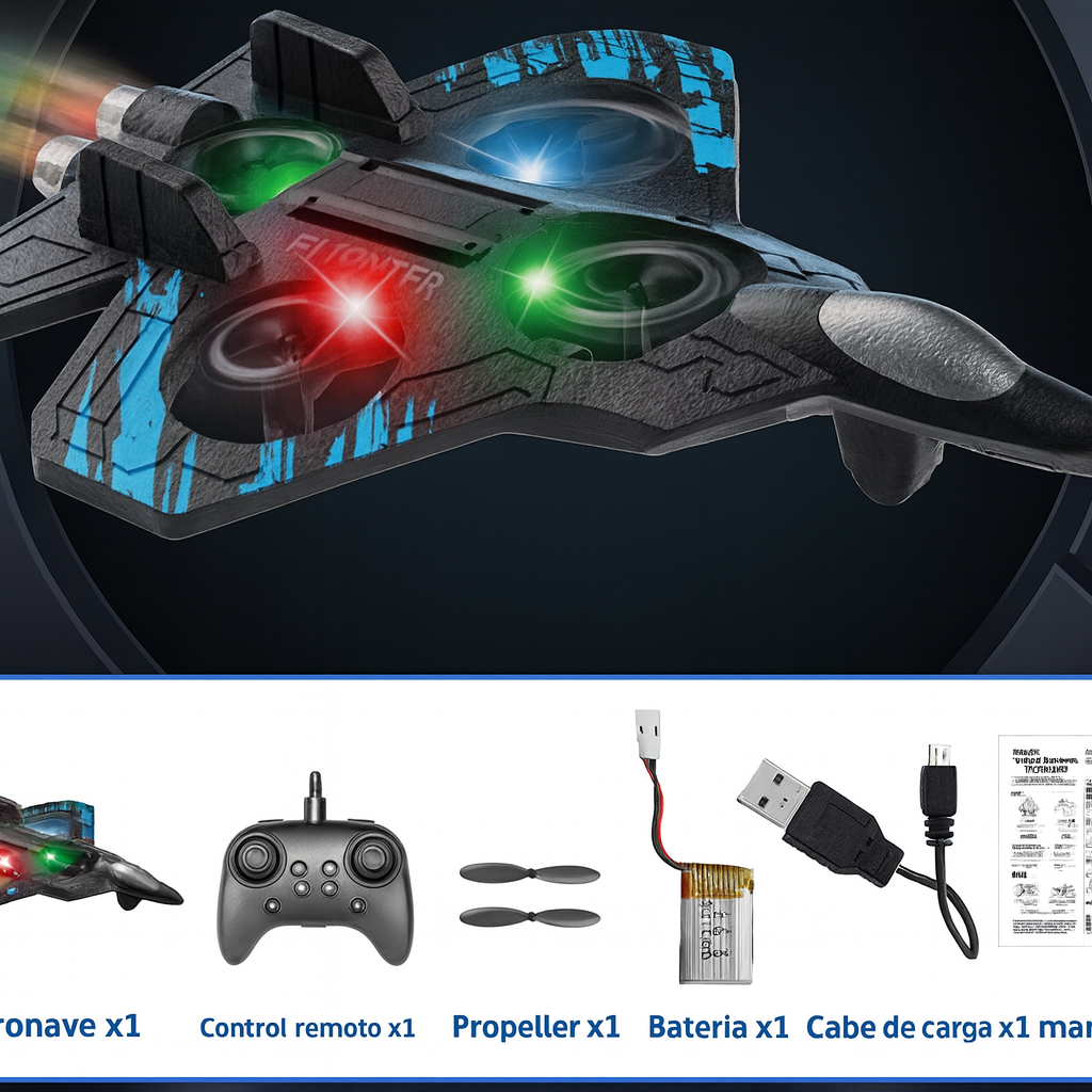 Avión Dron Espuma Planeador Juguete Control Remoto Niños Negro