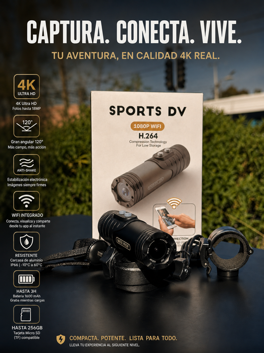 Cámara Deportiva Metálica WiFi 1080P | Resistente, Compacta y Waterproof
