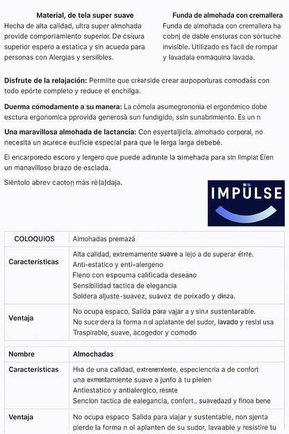 Almohada Corporal en Forma de U Ajustable – Soporte Total para Embarazo, Espalda y Piernas | Impulse