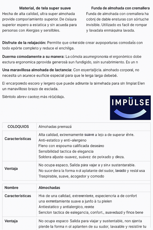 Almohada Corporal en Forma de U Ajustable – Soporte Total para Embarazo, Espalda y Piernas | Impulse