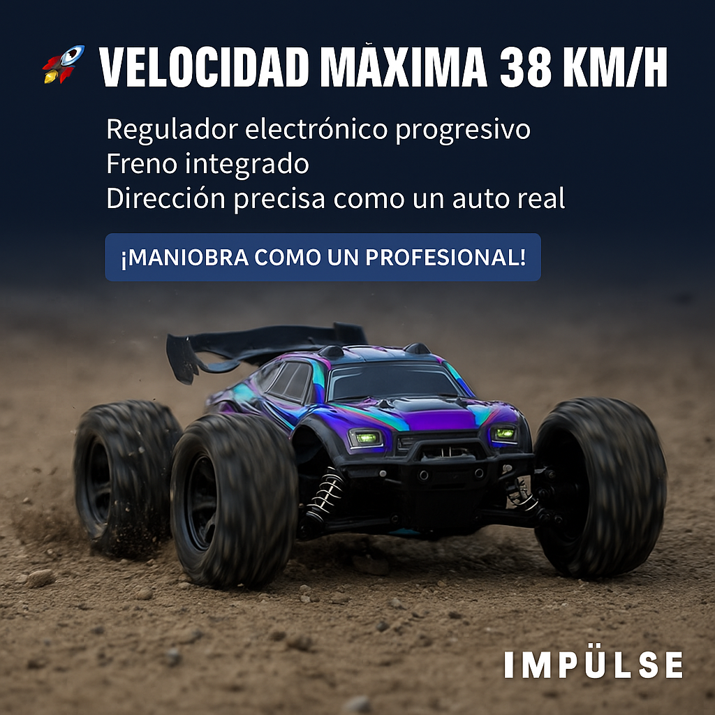 Auto RC Monster Truck 4x4 1/16 | Alta Velocidad 38 km/h | Juguete Todoterreno con Control Remoto y Batería Recargable