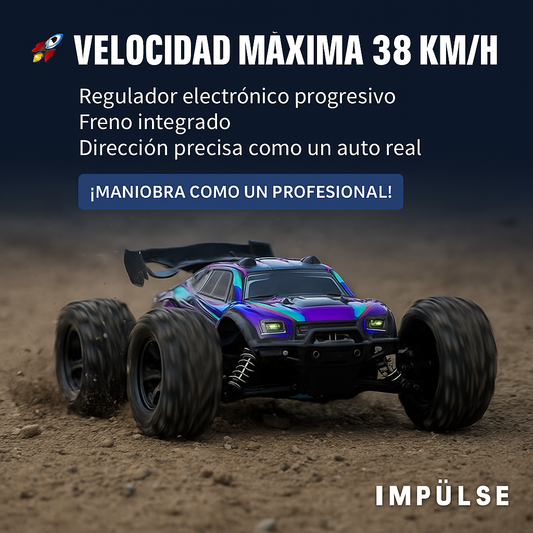 Auto RC Monster Truck 4x4 1/16 | Alta Velocidad 38 km/h | Juguete Todoterreno con Control Remoto y Batería Recargable