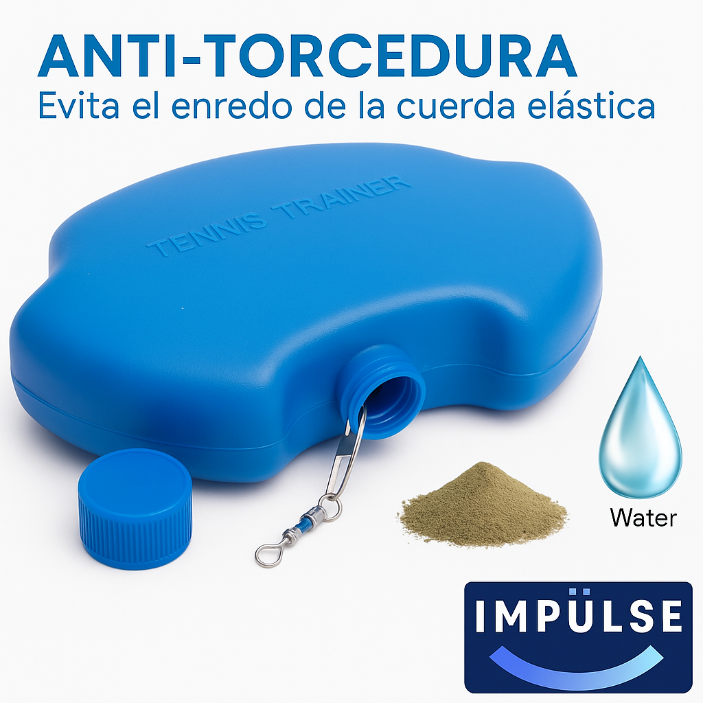 Uso del entrenador de tenis con pelota de rebote y cuerda atada a base pesada, entrenamiento de tenis sin pareja - Impulse