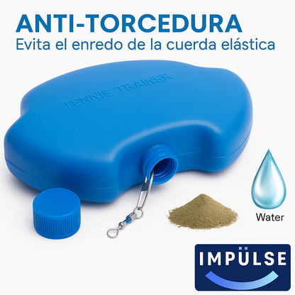 Uso del entrenador de tenis con pelota de rebote y cuerda atada a base pesada, entrenamiento de tenis sin pareja - Impulse