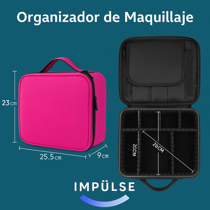 Estuche organizador de maquillaje rosa de 25.5x23x9cm con divisores ajustables - Impulse