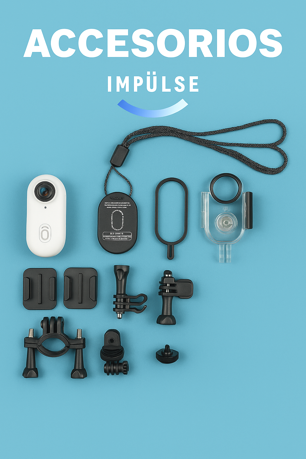 Kit completo de accesorios para cámara H88 Pro, incluye monturas, clip, carcasa sumergible, soporte magnético y más.