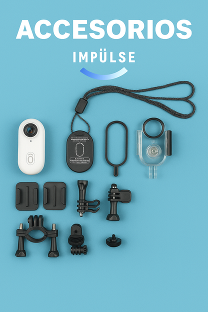 Kit completo de accesorios para cámara H88 Pro, incluye monturas, clip, carcasa sumergible, soporte magnético y más.