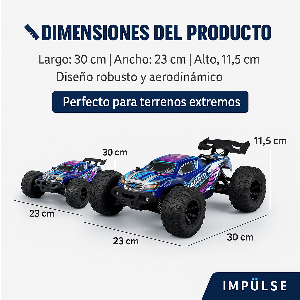 Auto RC Monster Truck 4x4 1/16 | Alta Velocidad 38 km/h | Juguete Todoterreno con Control Remoto y Batería Recargable