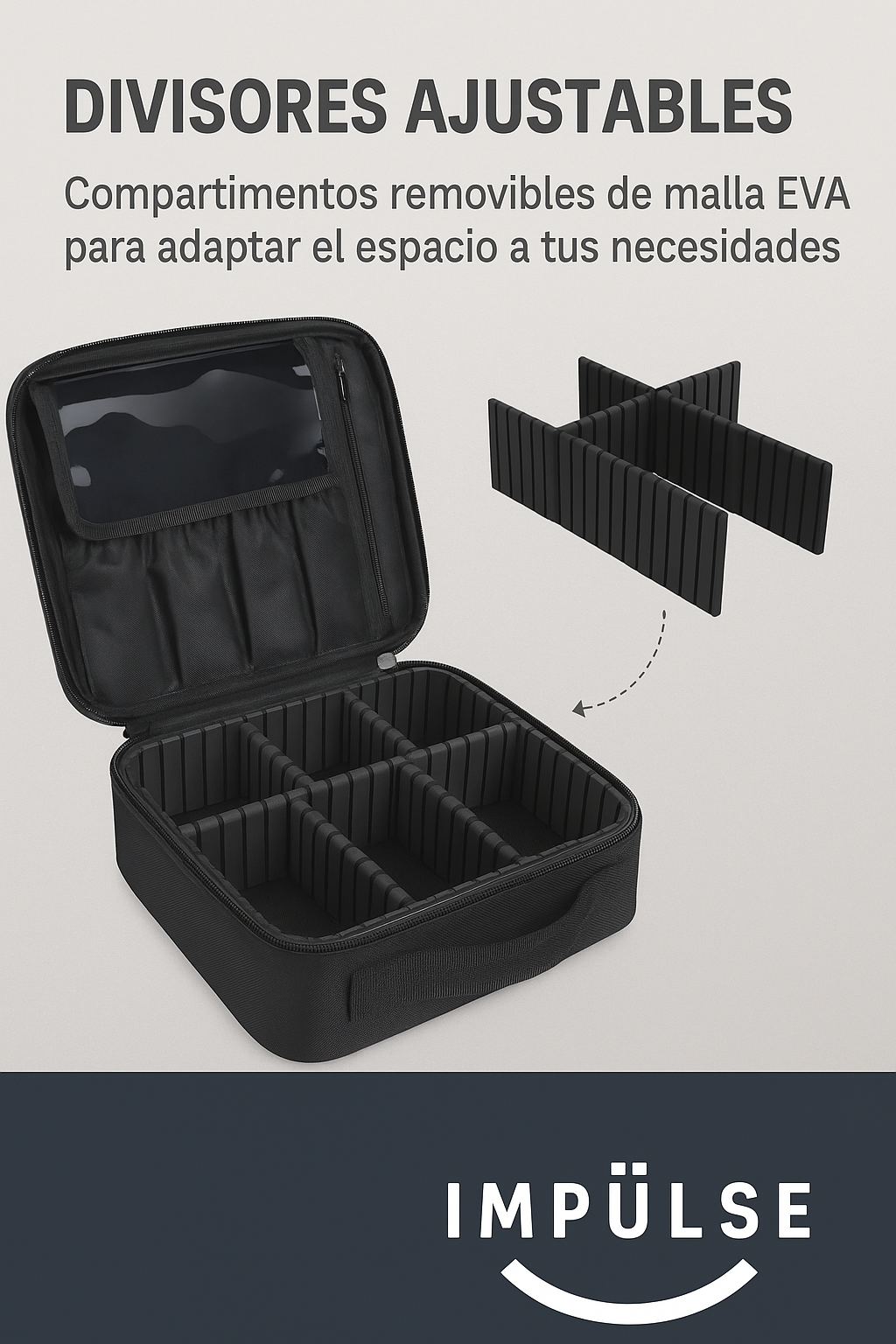 Organizador de cosméticos con compartimentos ajustables de malla EVA - Espacio personalizado - Impulse

