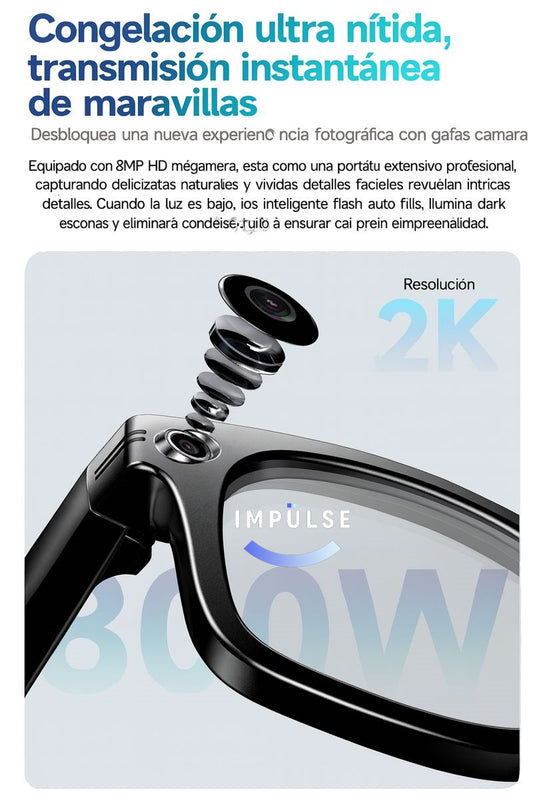 Gafas Inteligentes con IA, Cámara 2K, WiFi y Audio Hi-Fi