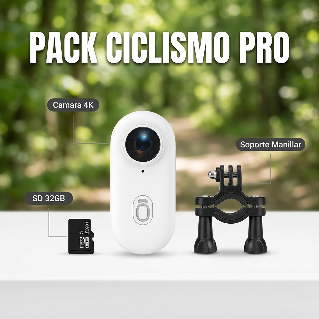 🚴 Pack Ciclismo Pro | Cámara 4K H88 Pro + Soporte Manillar 360° + Micro SD 32GB
