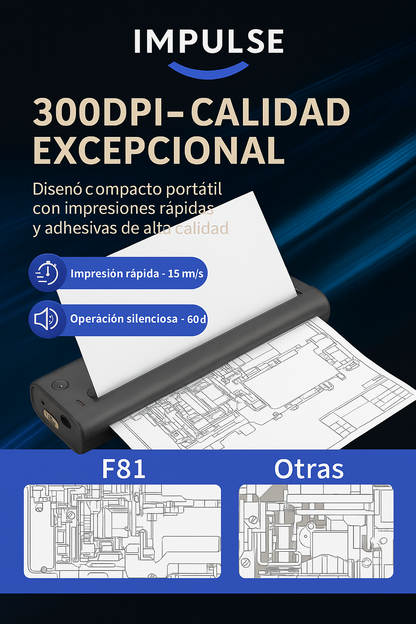 Comparativa de calidad 300DPI impresora térmica F81 Impulse vs otras - impresión rápida y silenciosa