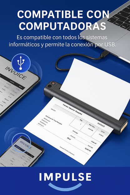 Impresora térmica F81 Impulse conectada por USB a computador - compatible con Windows y Mac