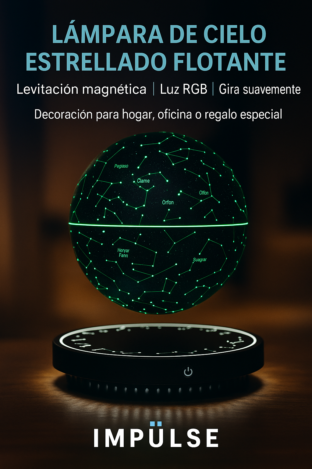 Tecnología de lámpara con levitación real y cambio de color en 360 grados, decoración LED flotante para ambientes modernos.