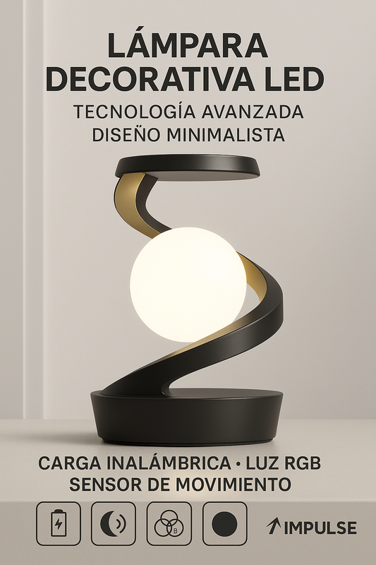 Lámpara decorativa LED minimalista con carga inalámbrica y sensor – Impulse