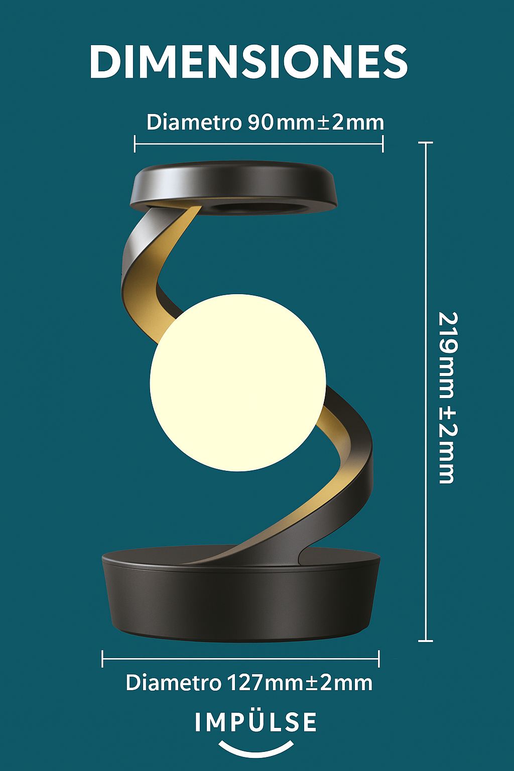 Dimensiones de lámpara LED decorativa con esfera de luz – Impulse