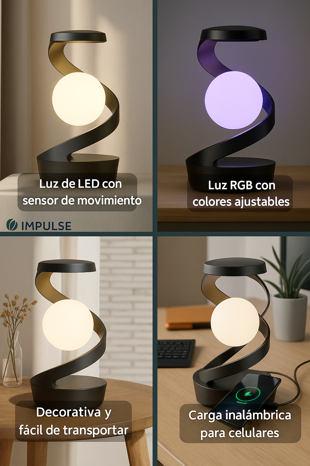 Lámpara con luz LED RGB y sensor de movimiento, portátil – Impulse