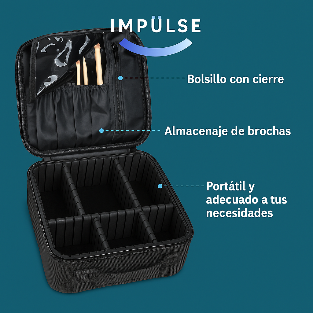 Organizador de maquillaje con bolsillo con cierre y espacio para brochas - Ideal para uso diario - Impulse