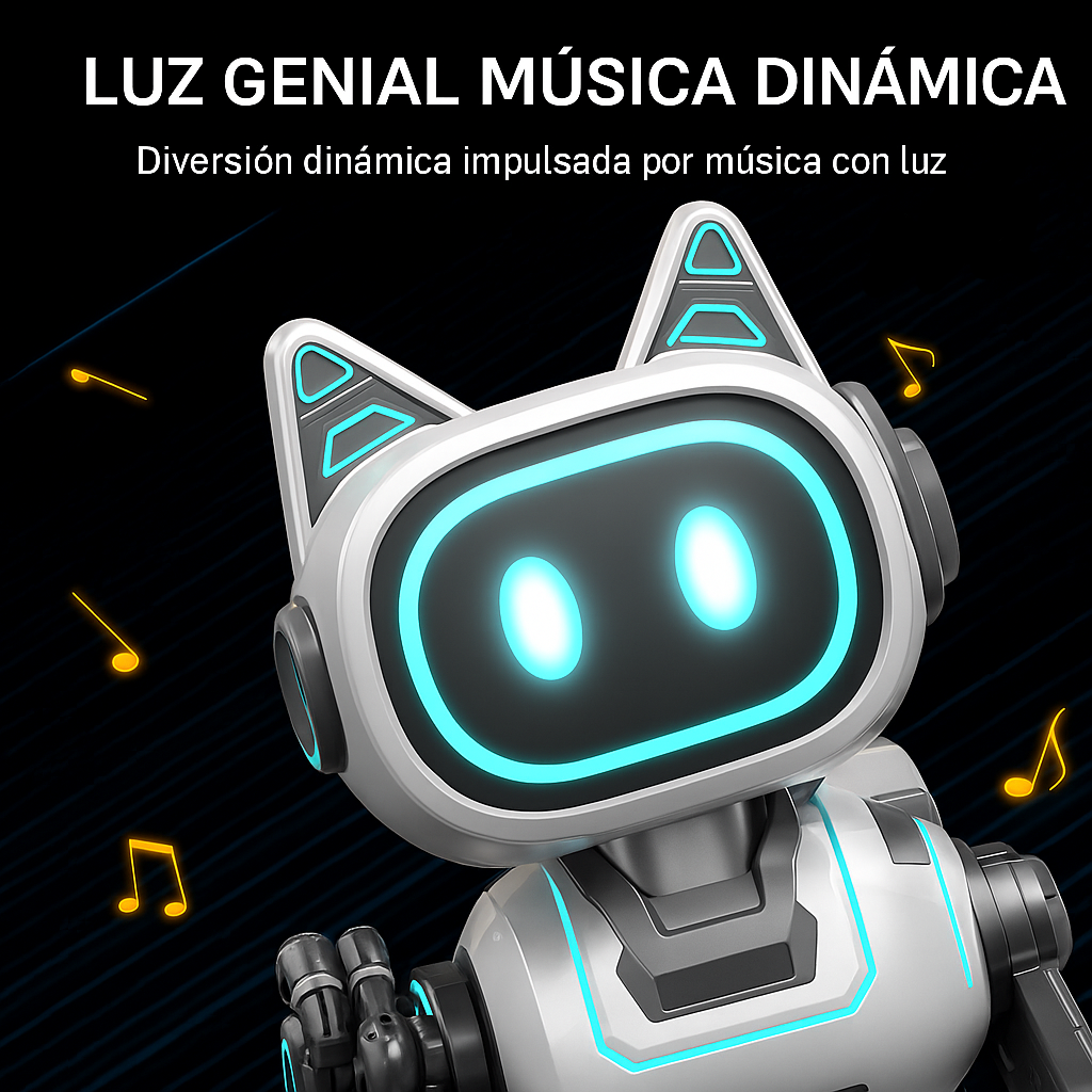 Cabeza del robot perro con ojos LED brillantes y función de música dinámica, juguete interactivo para niños.