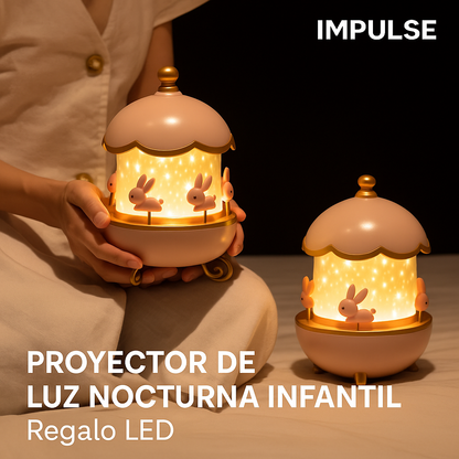 Proyector de Luz Nocturna Infantil LED Rotativo con Música y Diseño Carrusel