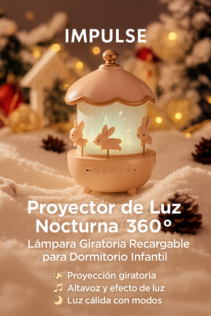 Proyector de Luz Nocturna Infantil LED Rotativo con Música y Diseño Carrusel