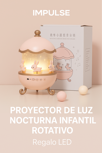 Proyector de Luz Nocturna Infantil LED Rotativo con Música y Diseño Carrusel