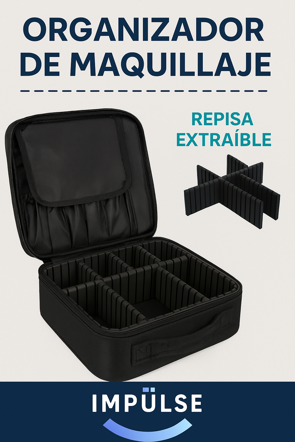 rganizador de maquillaje portátil con divisores extraíbles para cosméticos - Impulse