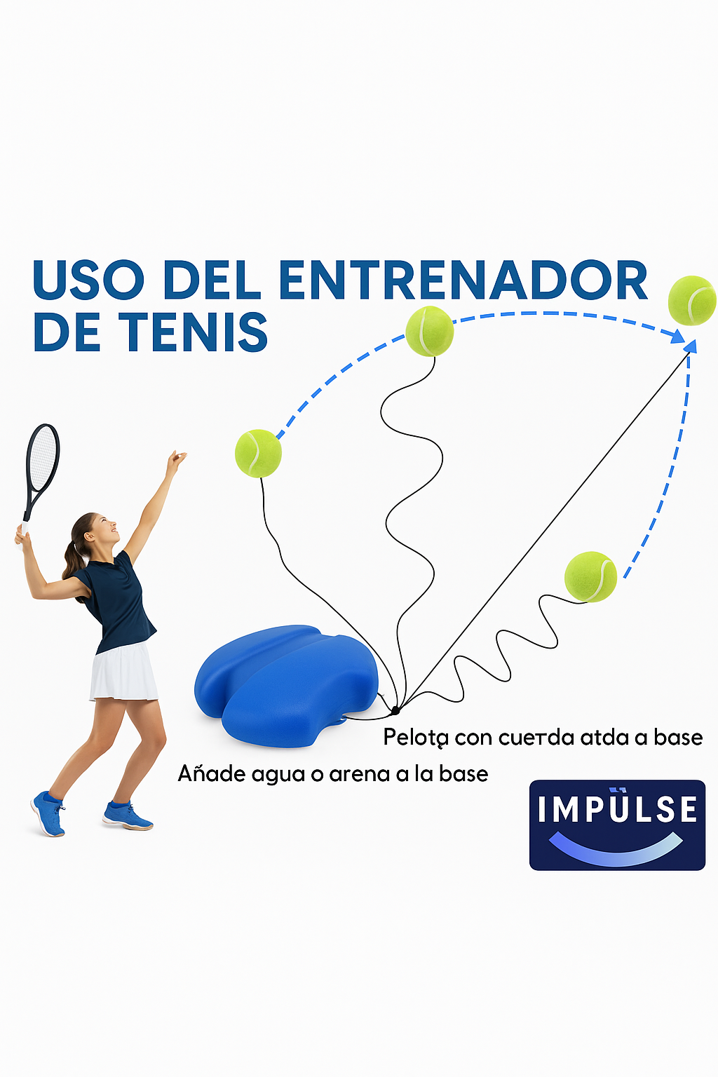 Base de entrenamiento para tenis con sistema anti-torsión para evitar enredos, ideal para práctica individual - Impulse